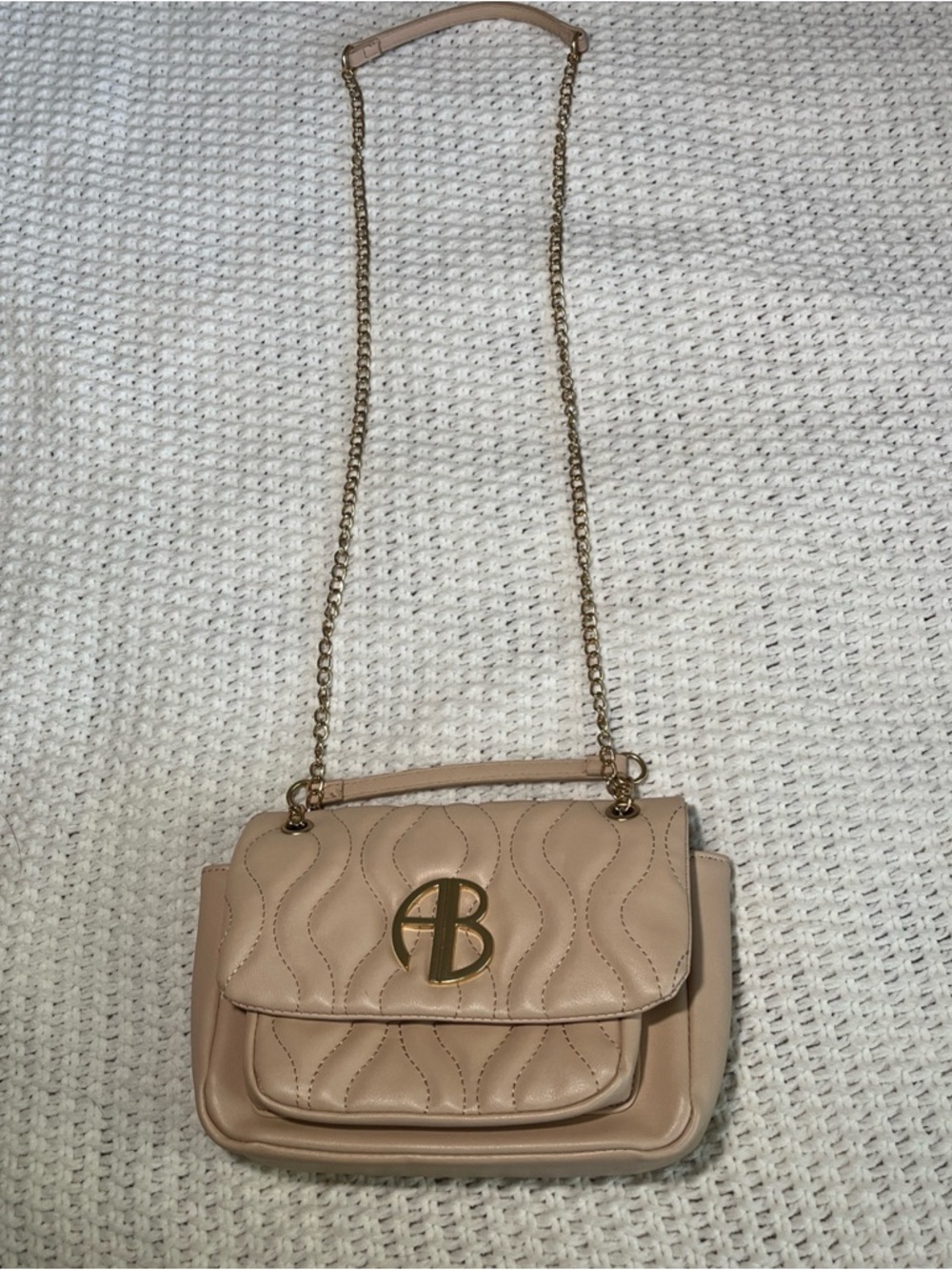Alexis Bendel Beige Quilted w/ Chain Shoulder Bag Crossbody Purse Vegan Leather - Picture 2 of 16